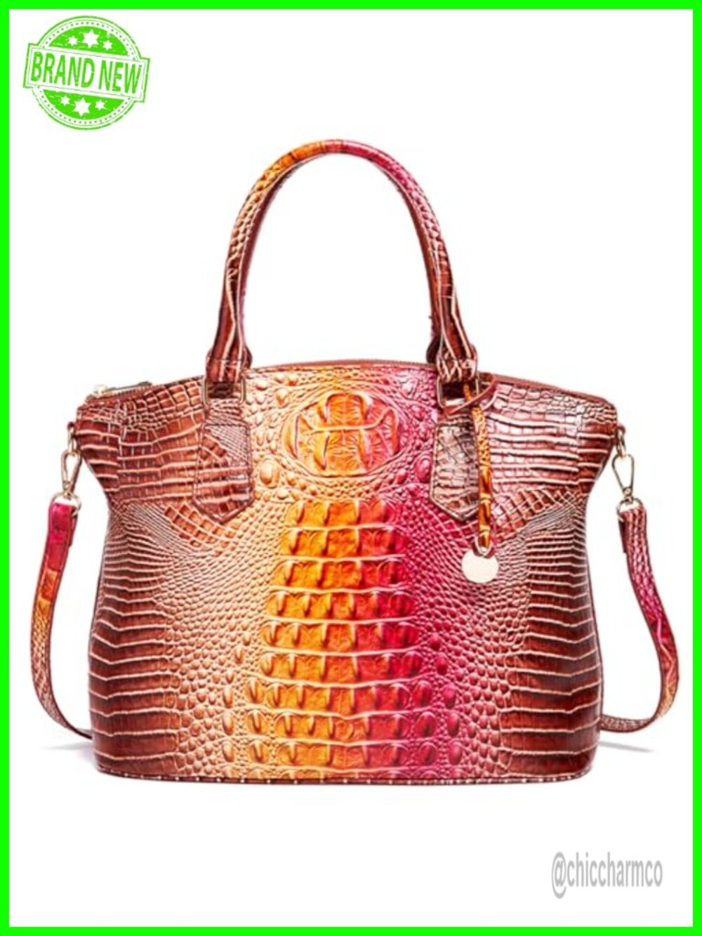 Crocodile Satchel Purse Vegan Leather Tote with Shoulder Strap